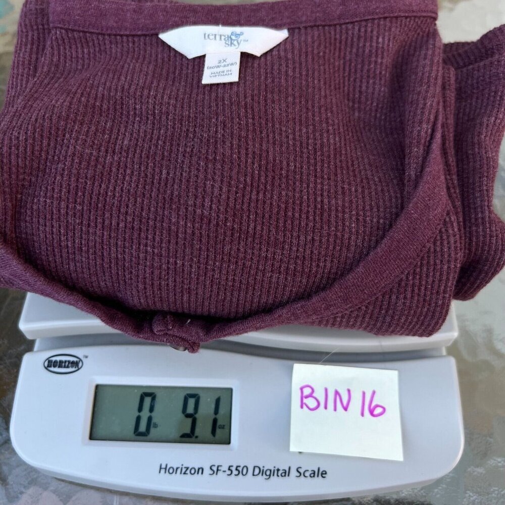 Terra & Sky - Women's 2X Henley Neck Long Sleeve Tee Shirt Burgundy Ribbed - Picture 10 of 10
